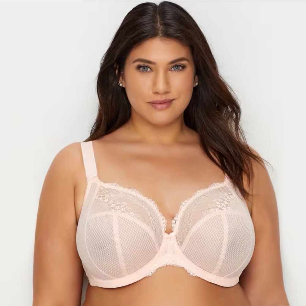 Elomi Charley Side Support Plunge Bra 32K Pink Lace Unlined Plus Size
